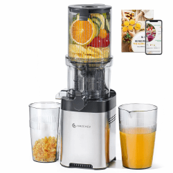 AMZCHEF Entsafter Slow Juicer – 115MM Einfüllöffnung für Ganze Gemüse und Obst - Kompakter Saftpresse Hohe Saftausbeute, Leise, Einfach zu Reinigen 115MM Silbrig Angebot bei HelloDeals