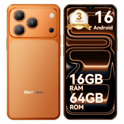 Blackview Wave 7C Handy Ohne Vertrag, Android 16 Handy Günstig, KI 32MP+13MP, 6.56'' Smartphones, 16GB+64GB/2TB TF, 4G Dual SIM Simlockfreie Handys/IP54/Gemini AI/3.5mm Jack/3 Slots/3 Jahre Garantie 64GB Wave 7C-Orange Angebot bei HelloDeals