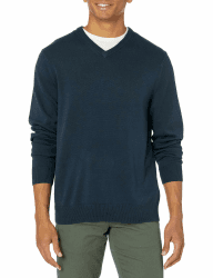 Amazon Essentials Herren V-Ausschnitt Pullover aus Baumwolle, Normale Passform L Marineblau Angebot bei HelloDeals