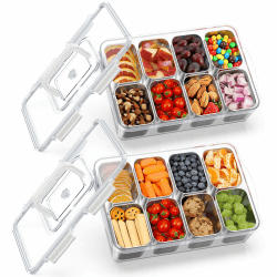 JINDUN Snackbox mit 8 Edelstahl Fächern, 2 Stück Snackteller mit Griff und Einzelnen Deckeln, Verhindert Geruchsübertragung Ldeal, Leicht zu Reinigen für Verschiedene Früchte und Snacks Sowie Gewürze Angebot bei HelloDeals