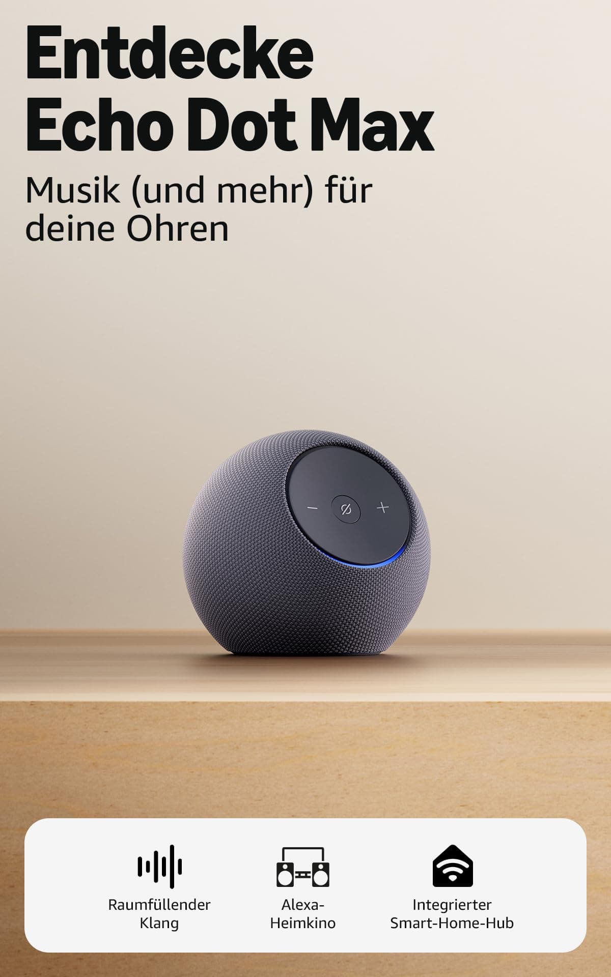 Zertifiziert und generalüberholt Amazon Echo Dot Max (neueste Generation), Alexa-Lautsprecher mit raumfüllendem Klang und integriertem Smart-Home-Hub, Graphit GREY Angebot bei HelloDeals