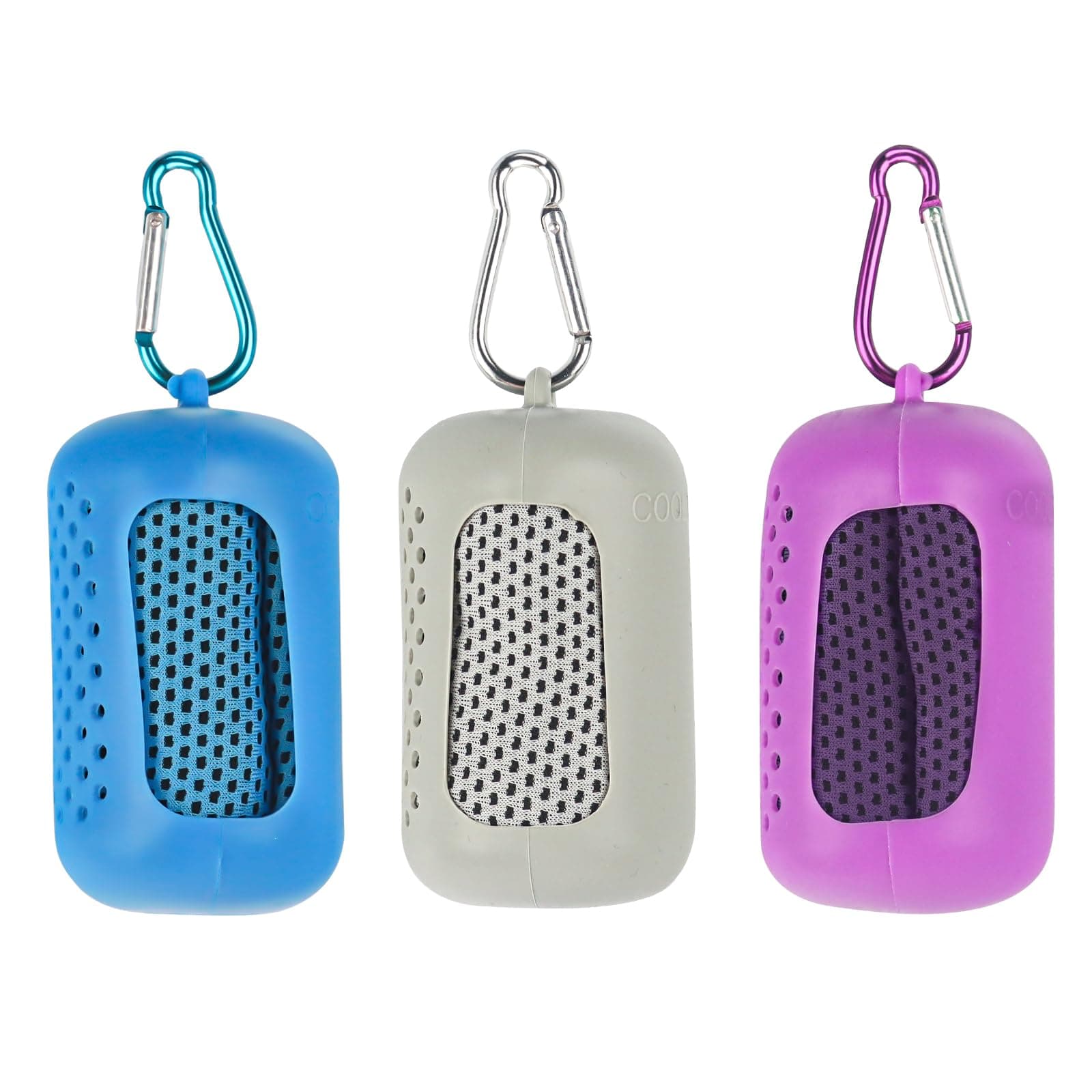 Kühlendes Handtuch, 3 Stück Kühlhandtuch Cooling Towel, Kühlende Handtücher, Mikrofaser Kühltücher Hals mit Tragbaren Silikonhüllen, Blau, Grau, Lila Angebot bei HelloDeals