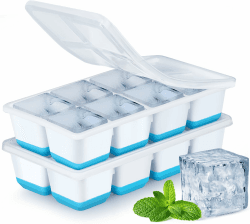 Große Eiswürfelform aus Silikon BPA-frei, 4.5cm XL Eiswürfelbehälter mit Deckel Sicher LFGB Zertifiziert, 2 Pack Stapelbar 70ml Eiswürfelformen Groß Whisky Ice Cube Tray Blau Angebot bei HelloDeals