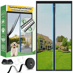 HOFUDON Fliegengitter Balkontür Magnet 90x210 cm, Ganze Durchgehender Magnetverschluss ohne Lücken für Fiberglas Fliegengitter Tür Insektenschutz ohne Bohren, Reißfest, Wetterfest, 4cm Klettband Oben 90x210cm Schwarz Fibreglas Angebot bei HelloDeals