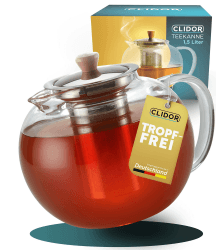 CLIDOR Teekanne mit Siebeinsatz - 1,5 Liter, verstärkte Glasstärke für bessere Isolierung, Teekanne mit Stövchen nutzbar, Glasteekanne, Thermo Teezubereiter, robuster Teapot, Teebereiter (1500ml) Angebot bei HelloDeals