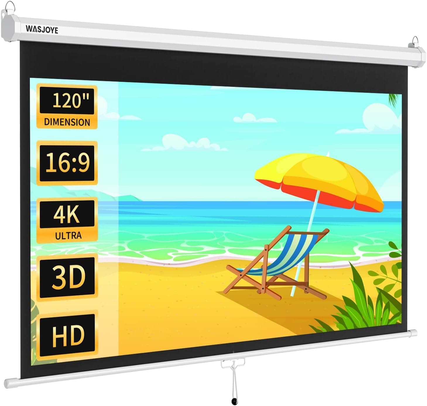 WASJOYE Manueller Leinwand Beamer Rollo mit Universal 120-Zoll Roll-Down einziehbarer manueller Projektionsschirm mit automatischer Verriegelung, Einstellbarer Bildschirmhöhe 120inch Angebot bei HelloDeals