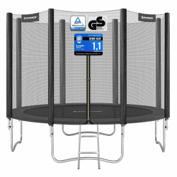 SONGMICS Trampolin Outdoor Ø 183/244/305/366/427 cm, rundes Gartentrampolin Kindertrampolin mit Randabdeckung, mit Sicherheitsnetz, mit Leiter und gepolsterten Stangen 305 cm Schwarz Angebot bei HelloDeals