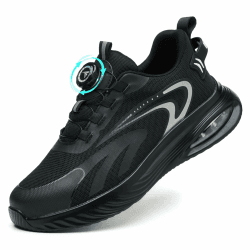 AEKYIWL Arbeitsschuhe Herren Damen Sicherheitsschuhe Leicht Sportliche Atmungsaktiv Schnürsenkel Ohne Binden Drehverschluss Stahlkappenschuhe 42 EU Schwarz Angebot bei HelloDeals