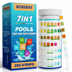 Pool-Teststreifen: 200 Stück 7-in-1 Professionelles Tester für Whirlpools und Spas zur Messung von Brom pH-Wert Gesamtchlor Härte Cyanursäure und mehr 201 Angebot bei HelloDeals