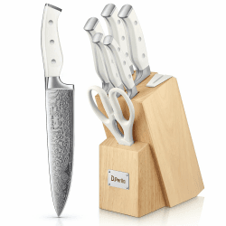 D.Perlla Messerblock mit Messerset, 7-TLG Selbstschärfender Messerblock, Scharf Edelstahl Messerset Set mit Kunststoff-Griff und Holzblock, Profi Küchenmesserset, Weiß Weiß 7 Angebot bei HelloDeals