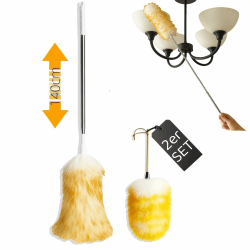 2er Set Staubwedel Lammwolle Teleskop, Staubbesen Lang Ausziehbar bis 140cm & Klein 30cm, Waschbar, Spinnwebenbesen für Decke, Ventilator & Möbel Kratzfrei Angebot bei HelloDeals