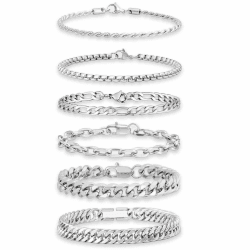 6 Stück Herren Armband Edelstahl Armbänder Silber Schwarz Gold Herrenarmbänder für Männer Jungs Kubanische Armband 19cm/21cm/23cm Länge für Hip Hop Rapper Geschenke für Ehemann Papa Sohn Silber 21cm Angebot bei HelloDeals