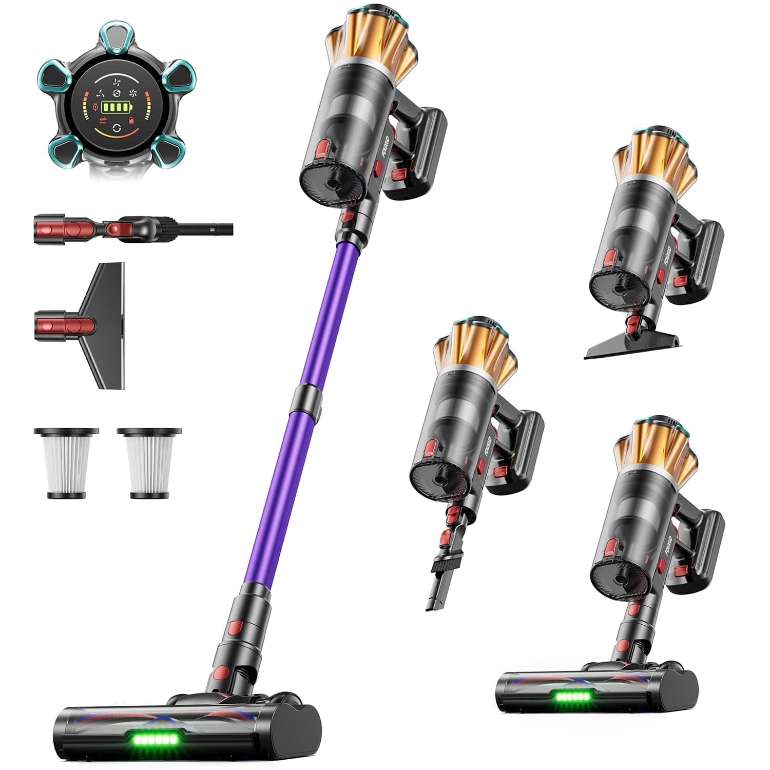 Akku Staubsauger Kabellos 600W/50000Pa/70Min, 1,8L Akkustaubsauger mit Hurrikanmodus, Anti-Tangle-Bürste, Selbststehend, OLED Display, Wandladestation, für Teppiche Tierhaare Hartböden Auto Lila Lila Angebot bei HelloDeals