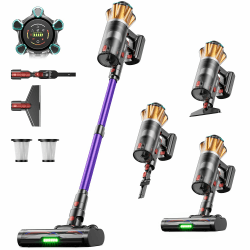 Akku Staubsauger Kabellos 600W/50000Pa/70Min, 1,8L Akkustaubsauger mit Hurrikanmodus, Anti-Tangle-Bürste, Selbststehend, OLED Display, Wandladestation, für Teppiche Tierhaare Hartböden Auto Lila Lila Angebot bei HelloDeals