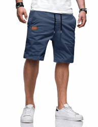 TARAINYA Kurze Hosen Herren Baumwolle Casual Shorts Herren Tunnelzug Elastische Sommer Chino mit Taschen XXL B Dunkelblaues Angebot bei HelloDeals