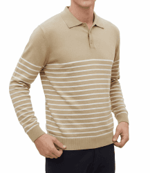 GLESTORE Poloshirt Herren Langarm Casual Longsleeve Polo Giraffe Stickerei Langarmshirt XXL K2-khaki Angebot bei HelloDeals