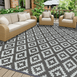 Homcomodar Outdoor Teppich Wetterfest 180x270cm Reversible Matte Kunststoff Stroh Teppich UV-beständige Campingmatte Recycling Outdoor Teppich für Patio Balkon Strand BBQ Picknick Deck 180x270cm Grau Angebot bei HelloDeals