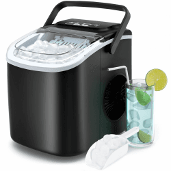 Eiswürfelmaschine Klein, PALINTH Eiswürfelmaschinen, 2 Größen von Bullet Ice Cube Maker, Selbstreinigende Eiswürfelmaschine Crushed Ice mit tragbarem Griff, 9 Eiswürfel in 6 Minuten Eiswürfelbereiter schwarz Angebot bei HelloDeals