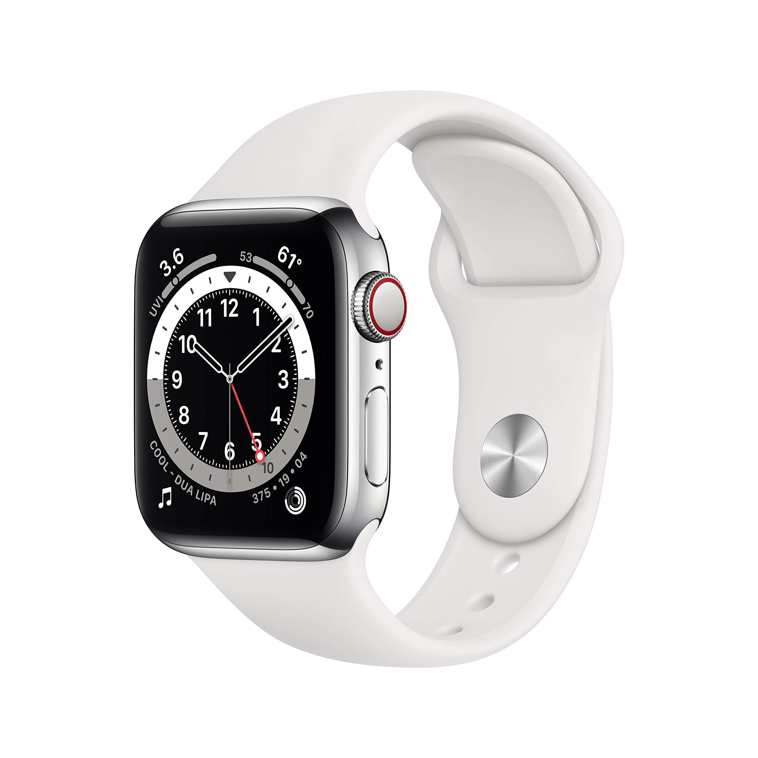 Apple Watch Series 6 (GPS + Zellular, 40MM) Edelstahlgehäuse Silber mit Weiß Sportarmband (Generalüberholt) 40 millimeters Silberfarbenes Edelstahlgehäuse – weißes Sportarmband Angebot bei HelloDeals