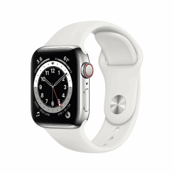 Apple Watch Series 6 (GPS + Zellular, 40MM) Edelstahlgehäuse Silber mit Weiß Sportarmband (Generalüberholt) 40 millimeters Silberfarbenes Edelstahlgehäuse – weißes Sportarmband Angebot bei HelloDeals