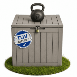 Ondis24 City Cube, Kunststoff Box, Abschließbare Poolbox, Gartenbox Wasserdicht, Sitzbox, Paketbox, Balkonbox 110L, Taupe, 55x43x53cm, 75kg Gewichts- & Sitzbelastbarkeit - für Pool- & Gartenbesitzer 110 Liter (Weight Capacity: 75 kg) Beige Angebot bei HelloDeals