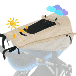 WD&CD Sonnensegel Kinderwagen mit UV Schutz 50+ und Wasserdicht, Double layer fabric mit Sichtfenster und extra breite Schattenflügel, Khaki Angebot bei HelloDeals