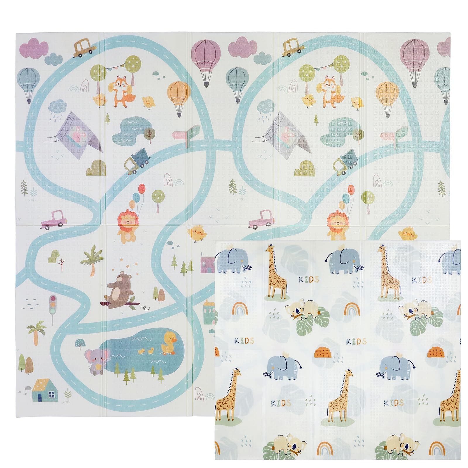 CCLIFE Krabbelmatte Baby Spielmatte Kinder 196x176x1cm Faltbar Spielteppich Spielunterlage Groß Rutschfest Beidseitig Tragbar Wasserdicht Innen Außen Bunt Abenteuerpark & Wundervolle Strecken Angebot bei HelloDeals