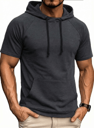 COOFANDY Herren Kapuzenshirt Kurzarm Freizeit Oversized Hoodie Gym Muskelshirt Sommer Basic Tops mit Kapuze Dunkel Grau M Angebot bei HelloDeals