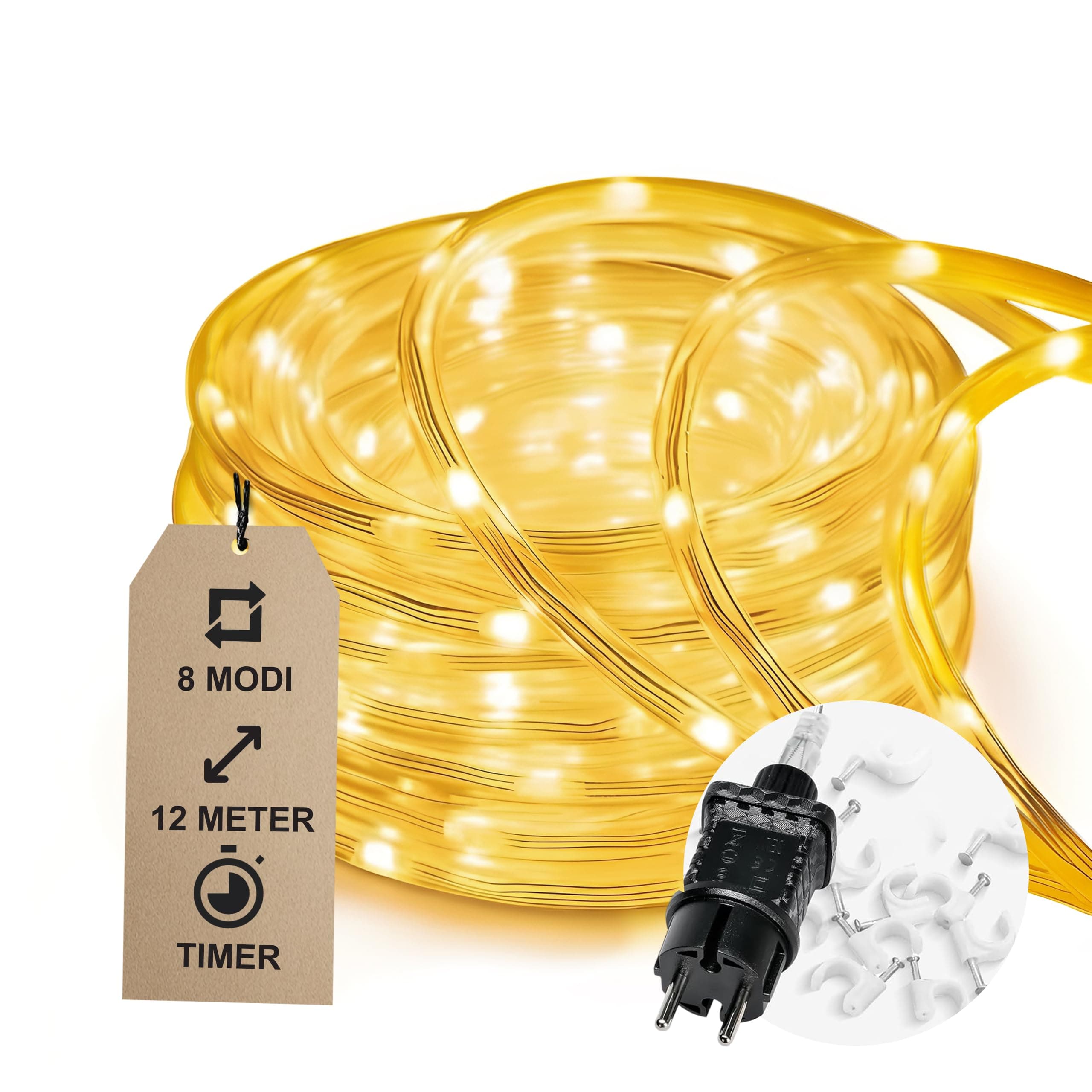 CozyHome Lichterschlauch aussen 200 LED - 8 Modi & Timer - 12m mit Stecker Strombetrieben Warmweiß I Lichtschlauch außen Schlauchlichterkette für outdoor 10m Leuchtschlauch Lichterkette Lichtschläuche XXL Angebot bei HelloDeals