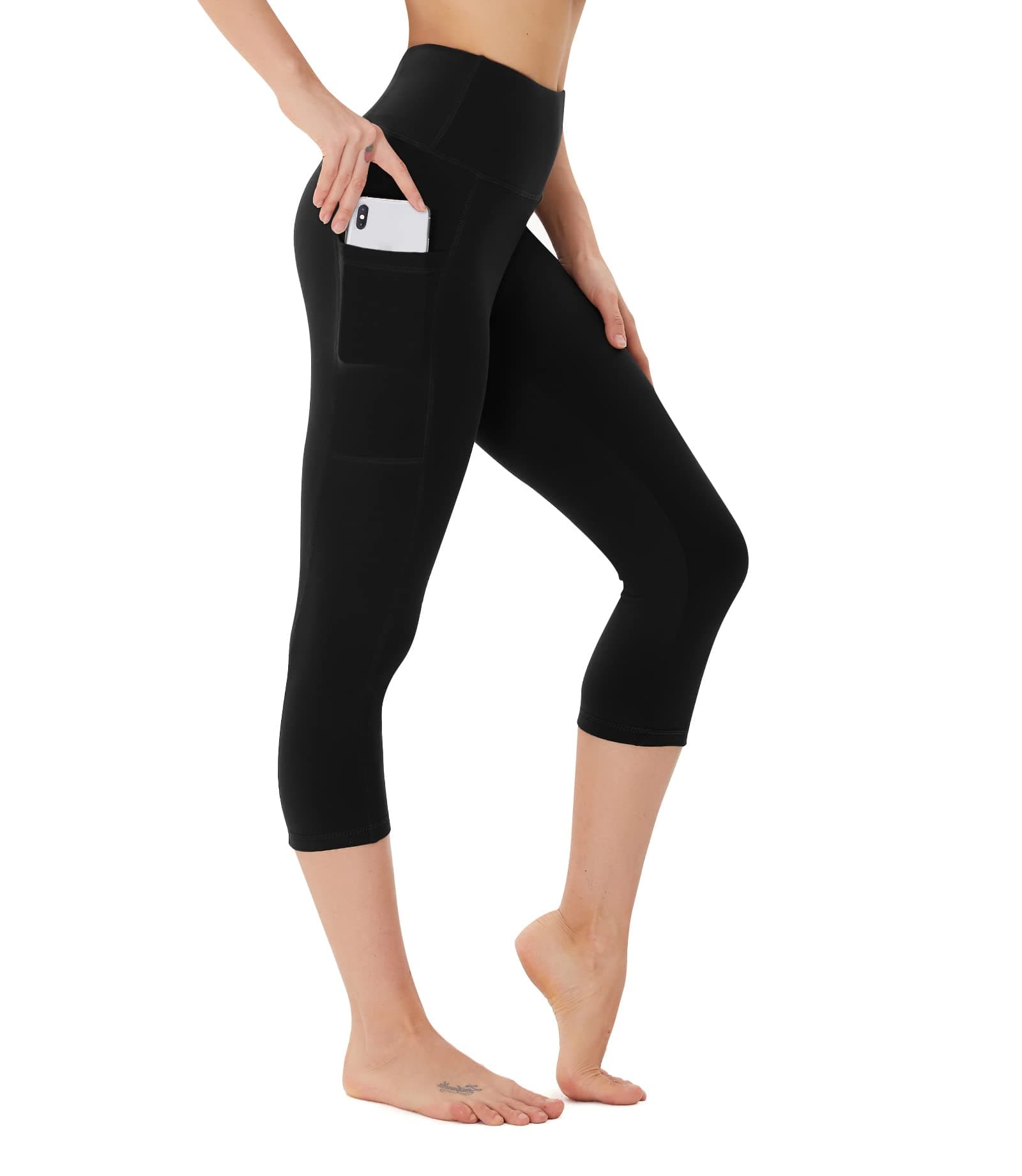 FOTOCITI Leggings Damen mit Tasche Capri Leggins High Waist Caprihose Sommer Blickdicht Sportleggins Sporthose Hose Gym Outdoor Yoga L-XL 01#schwarz-capri Angebot bei HelloDeals