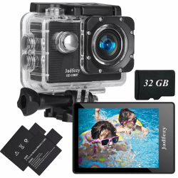 Action Cam FHD 1080P mit 32GB Karte, Unterwasserkamera wasserdicht bis 30M, 140 Grad Weitwinkel Action Kamera mit Zwei 900 mAh wiederaufladbare Akkus und Zubehör-Set 1080P＋32GB Angebot bei HelloDeals