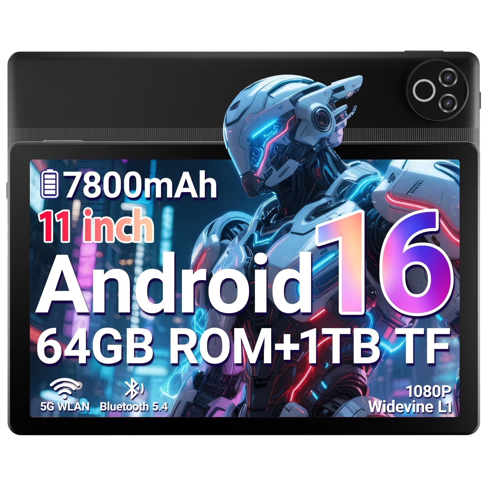 Tablet 11 Zoll, Android 16 Tablet mit 20GB RAM 64GB ROM/1TB TF, 7800mAh Akku, 5G WiFi, Widevine L1, Bluetooth 5.4, 1080P Display, 5MP+8MP Kamera, OTG, Schwarz Schwarz Schwarz Angebot bei HelloDeals