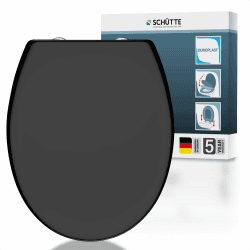 SCHÜTTE Oval WC-Sitz mit Absenkautomatik, Abnehmbarer Klodeckel aus bruchsicherem Duroplast, DIY Montage mit Klebepads und Schablone, Toilettendeckel und Brille bis 200 kg belastbar, Schwarz Oval Schwarz Angebot bei HelloDeals