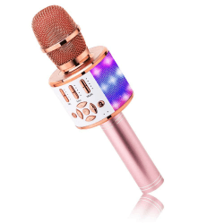 BONAOK Kabelloses Bluetooth-Mikrofon, Kindermikrofon mit LED-Lichtern, Mini-Karaoke-Maschine für Party/Zuhause/Geburtstag, kompatibel mit Bluetooth iOS Android (Rosa) Roségold Angebot bei HelloDeals
