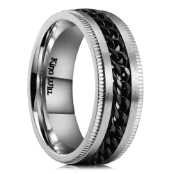 King Will Intertwine 8 mm Spinnerring für Männer, Edelstahlring für Männer, Zappelring, Angstring mit schwarzem Kettenring, Größe 54–70 (17–22) 62.2 (19.8) gezackte Kante V2 Silber - Schwarze Kette Angebot bei HelloDeals