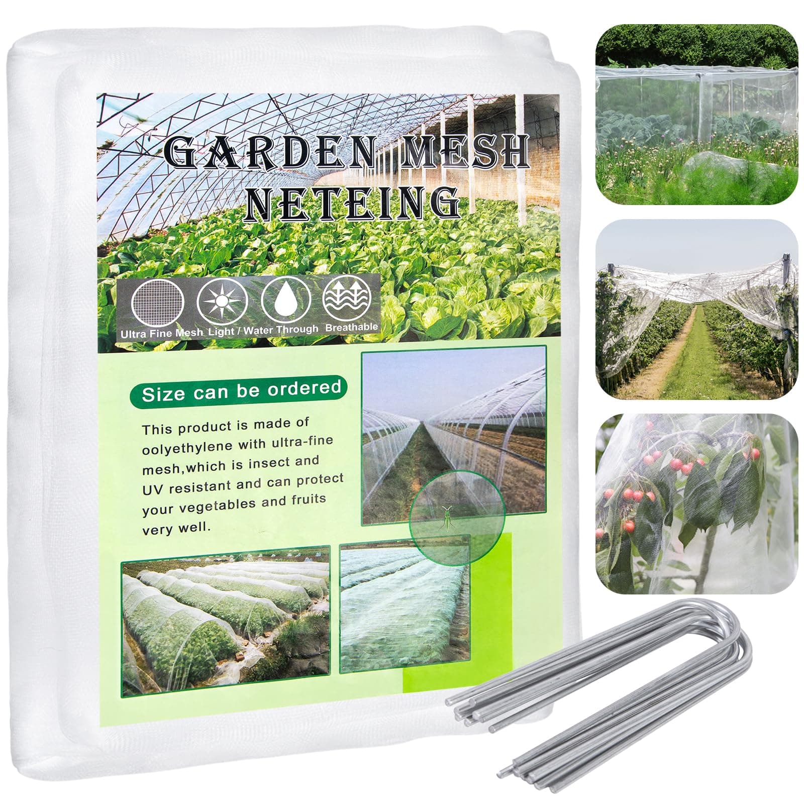 Gemüseschutznetz 3x6m mit 15 Gartenhaken, Kulturschutznetz und Pflanzenschutznetz als Wiederverwendbarer Pflanzenschutz für Hochbeet und Garten 3*6M Angebot bei HelloDeals
