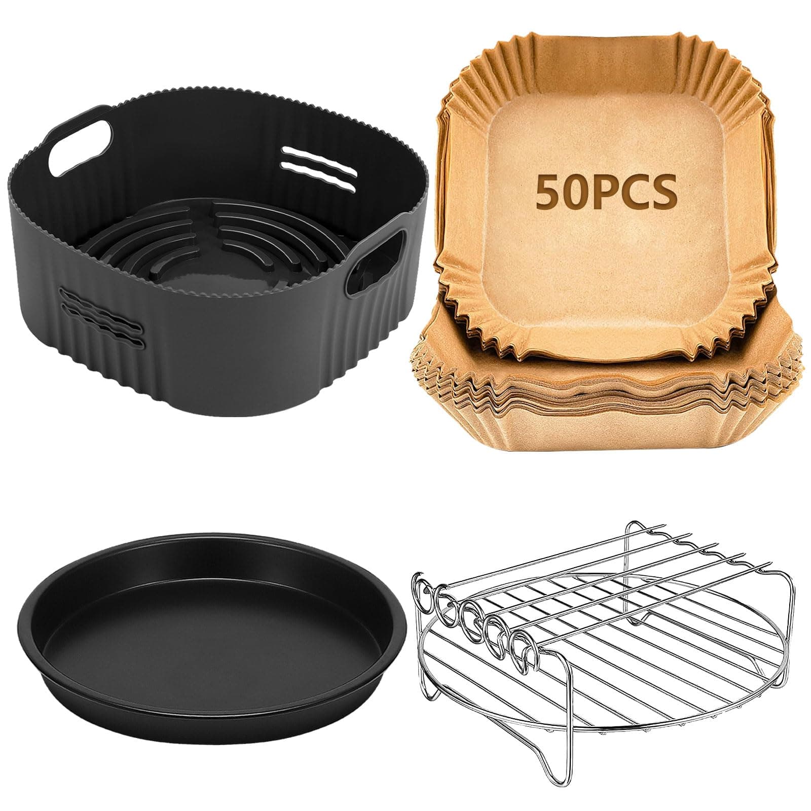 4PCS 22CM Heißluftfritteuse Zubehör - Airfryer Zubehör für Ninja AF180EU Max Pro 6,2 L, COSORI 5,5L/6L/6,2L, Philips XXL 7,2L, 8,3L, Wiederverwendbar Airfryer Silikonform Accessories Angebot bei HelloDeals