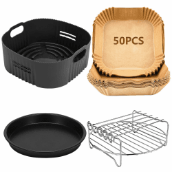 4PCS 22CM Heißluftfritteuse Zubehör - Airfryer Zubehör für Ninja AF180EU Max Pro 6,2 L, COSORI 5,5L/6L/6,2L, Philips XXL 7,2L, 8,3L, Wiederverwendbar Airfryer Silikonform Accessories Angebot bei HelloDeals