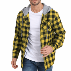 CTU Herren-Kapuzenpullover Leichte Karierte Jacke mit Knopfleiste am Saum Langärmliges Hemd mit Taschen Gelb 3XL Angebot bei HelloDeals