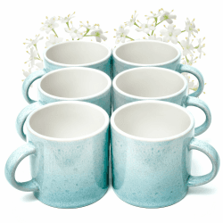 Steingut kleine Tassen 6 Pers. Ibiza Hochwertiges Mediterranes TEST SEHR GUT Tassen Set, Spülmaschinen-, Mikrowellen- und Kratzfest - Stylisches Tee- und Kaffeebecher Set - Pure Living in Beige-Blau Beige-blau Becher (350ml 6x) Angebot bei HelloDeals