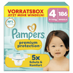 Pampers Premium Protection Größe 4, 186 Windeln, 9kg-14kg, unser Nr. 1 Haut- und Auslaufschutz Größe 4, 186 Stück Angebot bei HelloDeals