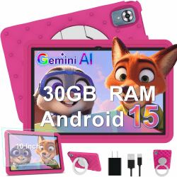 DMOAO Kinder Tablet 10 Zoll Android 15 mit 30GB RAM + 64GB ROM(2TB), 5G WLAN 6, Widevine L1, Elterliche Kontrolle, 8-Core, 6000 mAh, Kids Tablet mit Kinder Hülle EVA + 360° Drehbarer Ständer, Rosenrot Angebot bei HelloDeals
