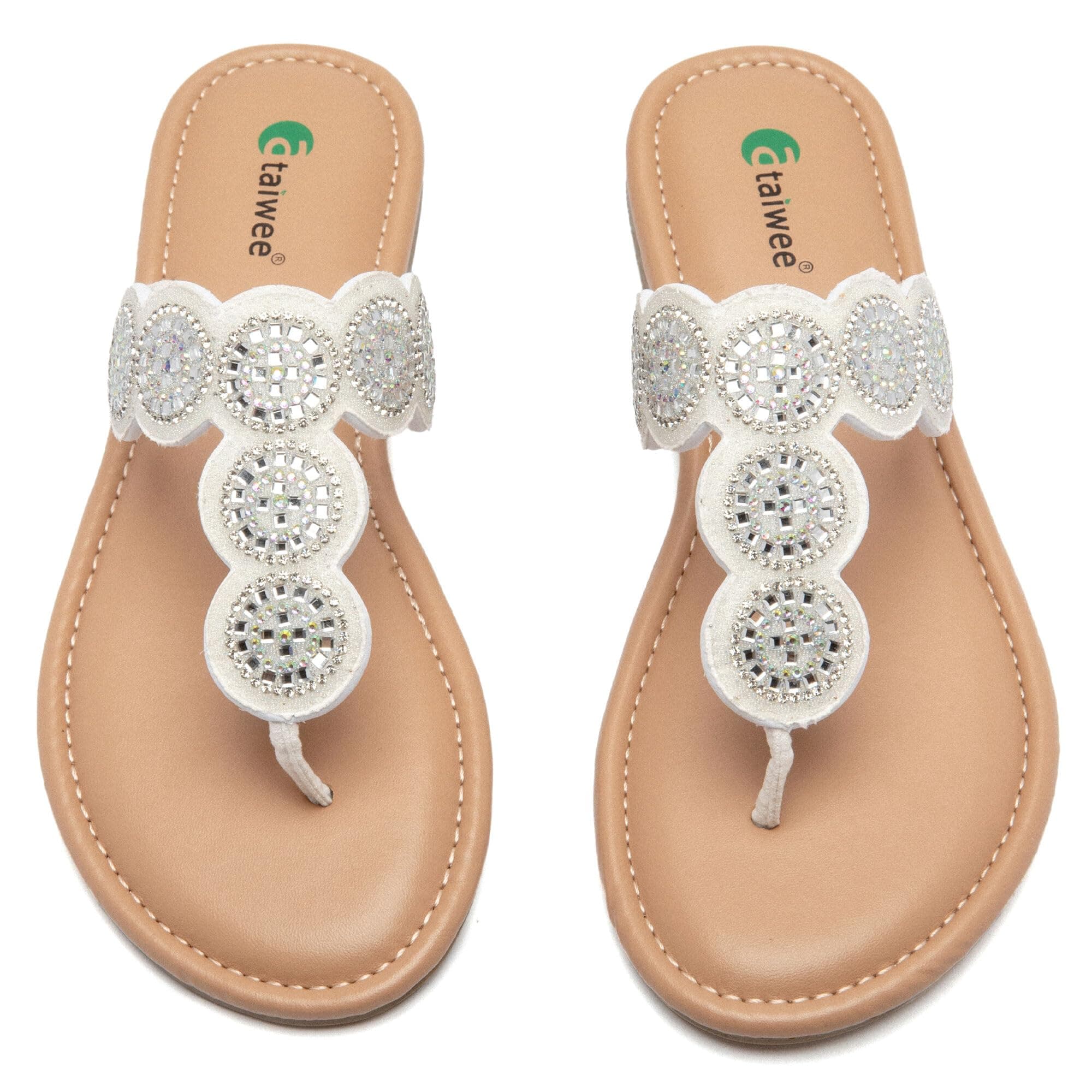 Ataiwee Damen Slide Sandalen - Bequeme Plateau Sandalen,Sommer Elegant Flip Flops,Glitzer boho Zehentrenner 38.5 EU 7007 Weiß Angebot bei HelloDeals