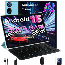 DMOAO Tablet 10 Zoll Android 15 mit Tastatur, Gemini AI, 30GB RAM + 64GB ROM (2TB Erweiterung), 5G WLAN, Widevine L1, Octa-Core, GPS, Face ID, FHD IPS, 6000mAh, USB, Blau Hellblau Angebot bei HelloDeals