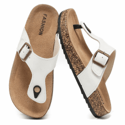 Zehentrenner Damen Herren Rutschfest Sommer Sandalen Kork Fußbett Pantoletten,Bequeme Leichte Leder Flip Flops Badelatschen Unisex-Erwachsene 40 EU Weiß Angebot bei HelloDeals