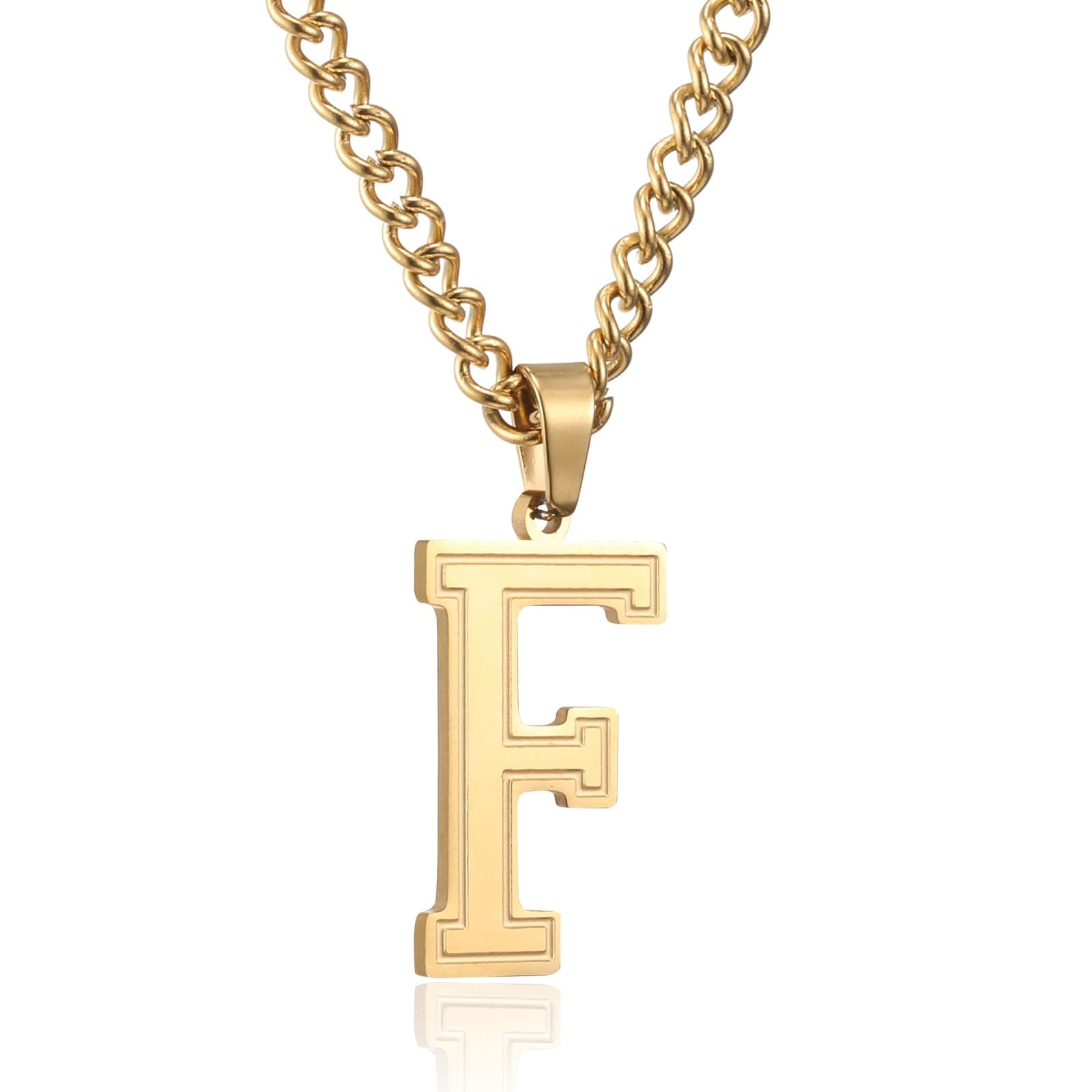 RWQIAN Kette Herren mit Buchstaben Anhänger Silber/Gold/Schwarz Edelstahl Buchstaben A-Z Halskette 60cm Ostern Vatertag Geburtstag Geschenke für Männer Jungs Gold-F Angebot bei HelloDeals