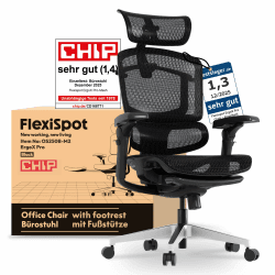 FLEXISPOT ErgoX Pro Ergonomischer Bürostuhl mit ausziehbarer Fußstütze, 12-stufiger Höhenverstellung, 7D-Armlehnen, 5D-Lendenstütze, 4D-Kopfstütze, 250 kg Belastbarkeit Netzsitz (Schwarz) Schwarz(mit Fußstütze) Pro-Mesh Angebot bei HelloDeals