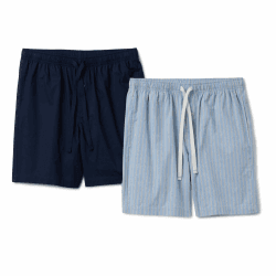 Amazon Essentials Herren Pyjama-Shorts, Kurz, Baumwoll-Stretch-Popeline, 2er-Pack L Marineblau/Thin Stripe Angebot bei HelloDeals