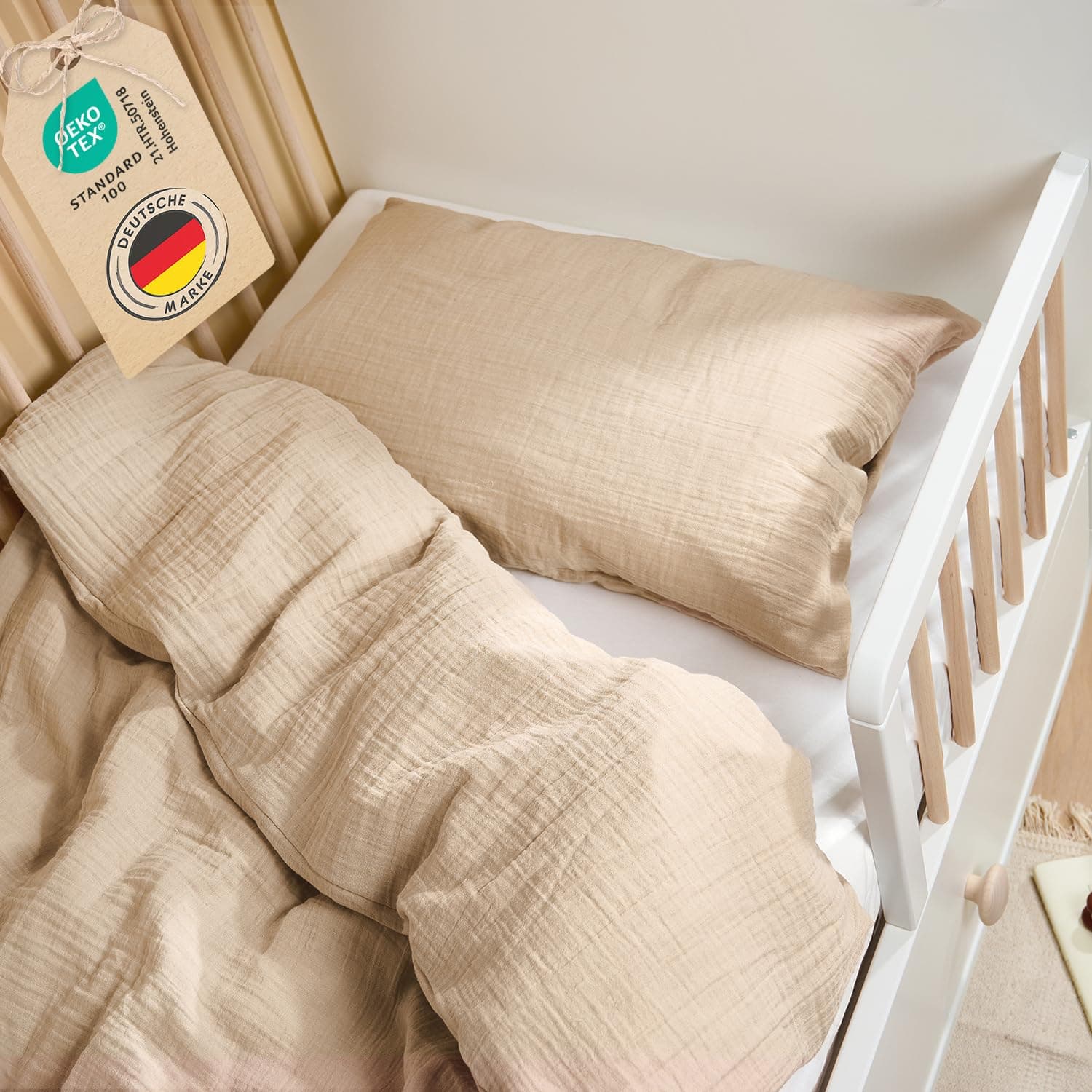 Laleni Kinderbettwäsche 100x135 cm aus Baumwolle - Musselin Bettwäsche Kinder 100 x 135 cm + Kissenbezug 40x60 cm - Oeko-TEX zertifizierte Bettwäsche Taupe - Kinderbettwäsche Set 100x135 cm Taupe 135x100cm 40x60cm Angebot bei HelloDeals