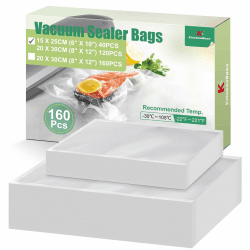 KitchenBoss 160 Vakuumierbeutel 15x25 cm (40) + 20x30 cm (120), Vakuumbeutel Lebensmittel BPA-frei 175 µm, Einschweissbeutel für Vakuumierer Sous Vide, Gefrierbrandgeschützt Angebot bei HelloDeals
